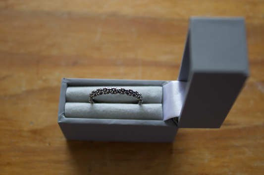 Oxidised Flower Band Ring
